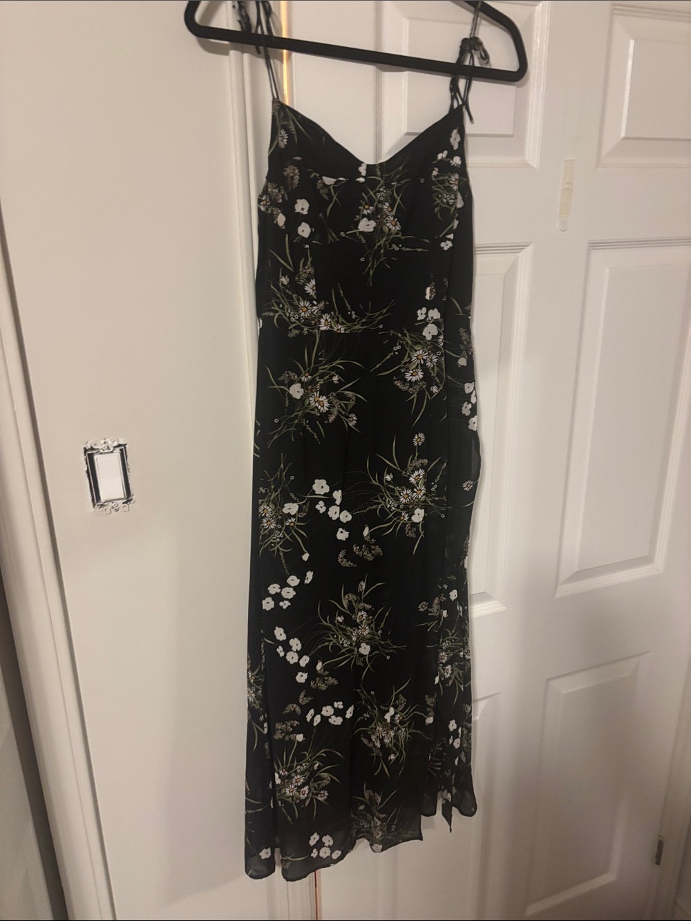 Reformation Kourtney STYLE Black Floral Slip Dress with Delicate White Blossoms